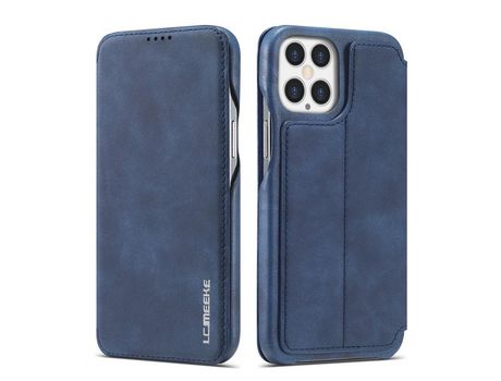 Carcasa PU estilo retro con suporte y suporte de tarjeta azul por Apple iPhone 12 Pro Max 6.7