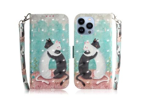 Funda PU + TPU decorazón de pontos de luz con suporte alguns gatos por iPhone 13 Pro 6.1