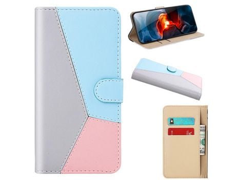 Carcasa PU tricolor con apoyo Gris/azul/rosa por Apple iPhone SE (2nd Gen)/8/7 4.7
