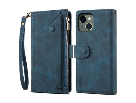 Funda PU anti-poeira a prueba de choques con bolso con Cerrar de correr azul por iPhone 13 mini 5.4