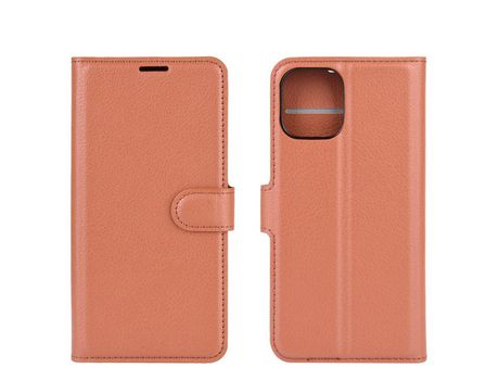 Carcasa PU textura de lichi con apoyo marrom por Apple iPhone 12 5.4