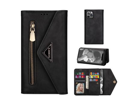 Carcasa PU con bandolera zipada negro por Apple iPhone 12 Max/12 Pro 6.1