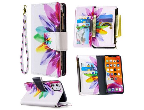 Carcasa PU estante de impresión patrón pétalas coloridas por Apple iPhone 11 6.1