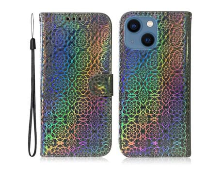 Funda PU + TPU patrón de flores con fundo cinza por iPhone 13 mini 5.4