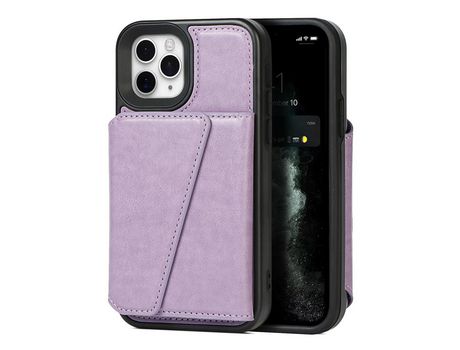 Funda TPU + PU con suporte y porta-tarjetas púrpura por iPhone 11 Pro 5.8