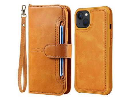 Funda PU 2 en 1 desmontable con ranhuras por tarjetas y Cerrar de botones amarillo por iPhone 13 6.1