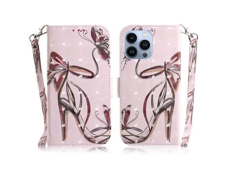 Funda PU + TPU decorazón de pontos luminosos con suporte por salto alto por iPhone 13 Pro 6.1