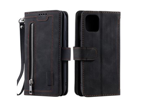 Funda PU + TPU con suporte y porta-tarjetas negro por iPhone 13 Pro Max 6.7