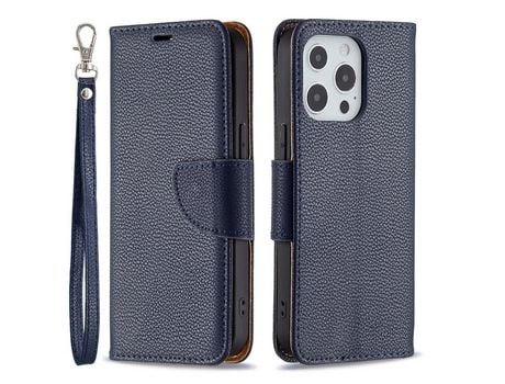 Funda PU + TPU Cerrar magnético de Grano de lichia azul escuro por iPhone 13/iPhone 13 Pro
