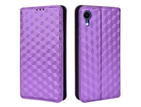 Funda PU patrón de losango 3D auto-absorvido púrpura por iPhone XR 6.1