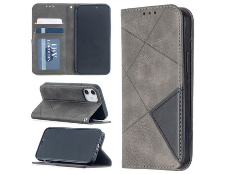 Carcasa PU teste patrón geométrico con suporte y suporte de tarjeta Gris por Apple iPhone 12 5.4