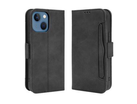 Funda PU + TPU Cerrar magnético con suporte y suporte por tarjeta negro por iPhone 13 mini 5.4