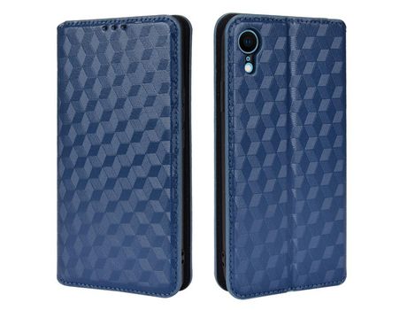 Funda PU patrón de losango 3D auto-absorvido azul por iPhone XR 6.1