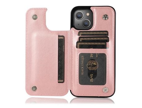 Funda TPU + PU patrón de flores Anti-lágrimas con suporte y suporte de tarjeta ouro rosa por iPhone 13 mini 5.4