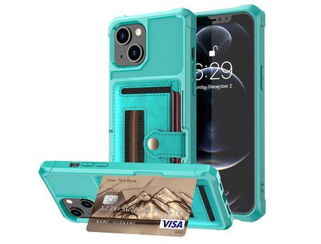 Funda TPU + PU con ranhura por tarjeta y tira elástica por os dedos verde por iPhone 13 mini 5.4