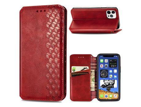 Carcasa PU efeito de diamante moderno auto-absorbido rojo por Apple iPhone 12/12 Pro