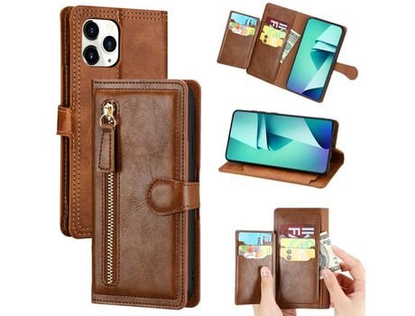 Carcasa PU bolso con estante con apoyo marrom por Apple iPhone 12 Max/Pro 6.1