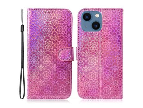 Funda PU + TPU patrón de flores con fundo rosa por iPhone 13 mini 5.4