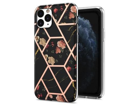Funda TPU galvanoplastia anti-impresión digital Flores negras por iPhone 11 Pro 5.8