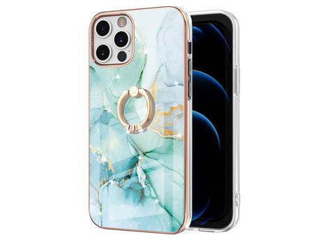 Funda TPU galvanizado patrón de mármol con bandolera verde por iPhone 12 Pro Max 6.7