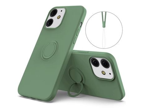 Funda silicone antiqueda con suporte de anel giratório de 360° y pulseira verde por iPhone 13 mini 5.4