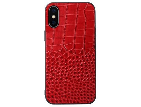 Funda de couro genuino textura de cocodrilo rojo por iPhone XS Max 6.5