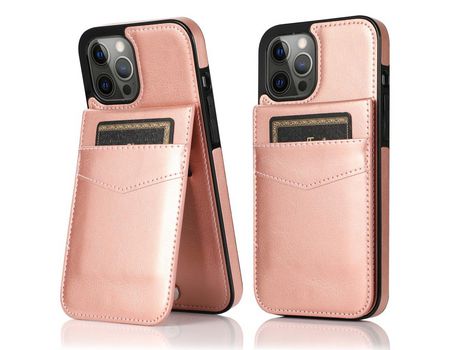 Funda TPU + PU con muleta y poseedor del tarjeta ouro rosa por iPhone 13 Pro 6.1