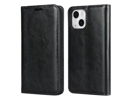 Funda de couro genuino textura de caballo Loco con poseedor de tarjeta negro por iPhone 13 mini 5.4
