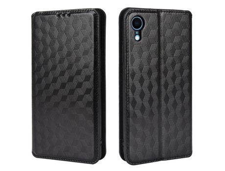 Funda PU patrón de losango 3D auto-absorvido negro por iPhone XR 6.1