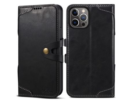 Funda PU fechamento de botón con soporte negro por iPhone 13 Pro Max 6.7