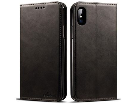 Funda PU absorción magnética con soporte negro por iPhone X/XS 5.8