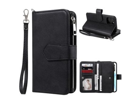Carcasa PU con estante con apoyo negro por Apple iPhone 12/12 Pro