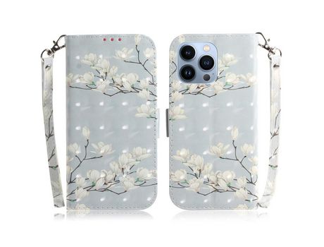 Funda PU + TPU decorazón de pontos de luz con ramos de flores de soporte por iPhone 13 Pro 6.1