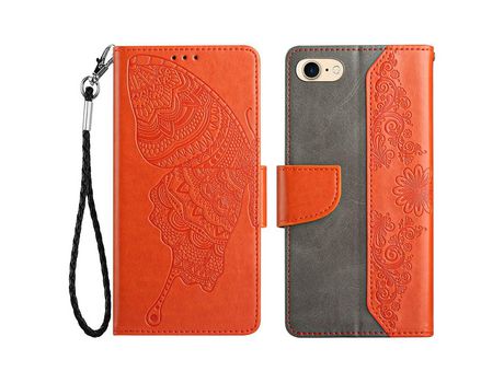 Funda PU patrón Anti-lágrimas mariposa y flor naranja por iPhone 7/8/SE (2020)/(2022)