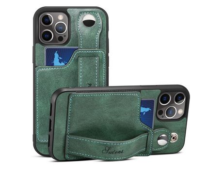 Funda TPU + PU con muleta por pulseira y porta-tarjeta verde por iPhone 12 Pro Max 6.7