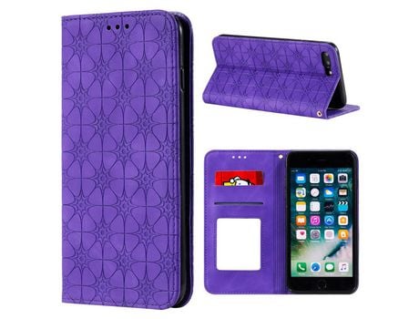 Carcasa PU superfíciy flor cunho absorvida auto- con slots de tarjeta roxo por Apple iPhone 7 Plus/8 Plus 5.5