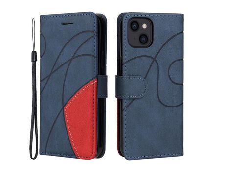 Funda PU + TPU emenda de duas cores con suporte azul por iPhone 13 6.1
