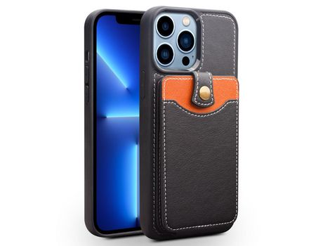Funda de couro genuino QIALINO con suporte por tarjeta negro por iPhone 13 Pro 6.1
