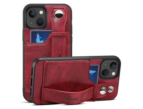 Funda TPU + PU con muleta por pulseira y porta-tarjeta rojo por iPhone 13 6.1