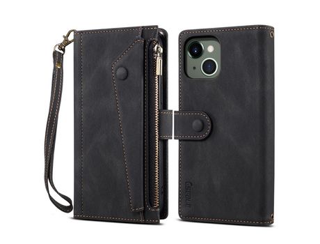 Funda PU anti-poeira a prueba de choques con bolso con Cerrar de correr negro por iPhone 13 mini 5.4