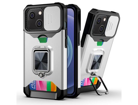 Funda TPU pala de sol híbrida removível con porta-tarjetas prateado por iPhone 13 6.1
