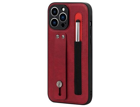 Funda TPU + PU con suporte de pontapé de correia de mano con ranhura por caneta rojo por iPhone 13 Pro 6.1
