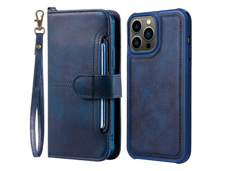 Funda PU 2 en 1 desmontable Cerrar de botón con suporte y suporte de tarjeta azul por iPhone 13 Pro 6.1
