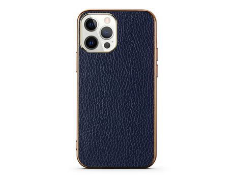 Funda TPU + couro genuino galvanizado textura de lichi azul anti-queda por iPhone 13 Pro 6.1