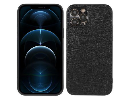 Funda de couro genuino a prueba de choques textura de lichi negro por iPhone 12 Pro 6.1