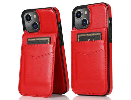Funda TPU + PU con muleta y poseedor del tarjeta rojo por iPhone 13 6.1