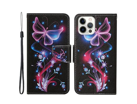 Funda PU + TPU bandolera estampada con fundo de mariposa rosa por iPhone 13 Pro Max 6.7