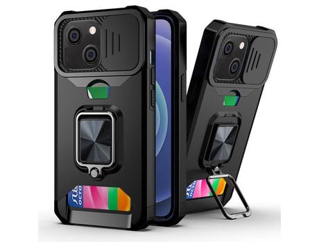 Funda TPU pala de sol desmontable híbrida con porta-mapas negro por iPhone 13 6.1