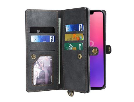 Funda PU a prueba de choques desmontable 2 en 1 magnético negro por iPhone 13 6.1