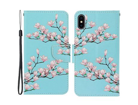Funda PU con suporte magnético Flor rosa por iPhone X/XS 5.8